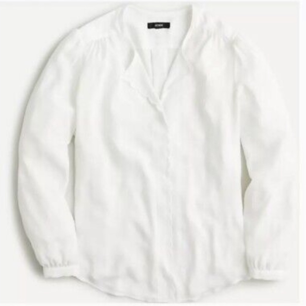 NWT J.Crew Women’s S Ivory Long Sleeve Scalloped Front Top Business Blouse AL598